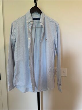 Ralph Lauren Blue and White Pinstripe Button-Down Shirt